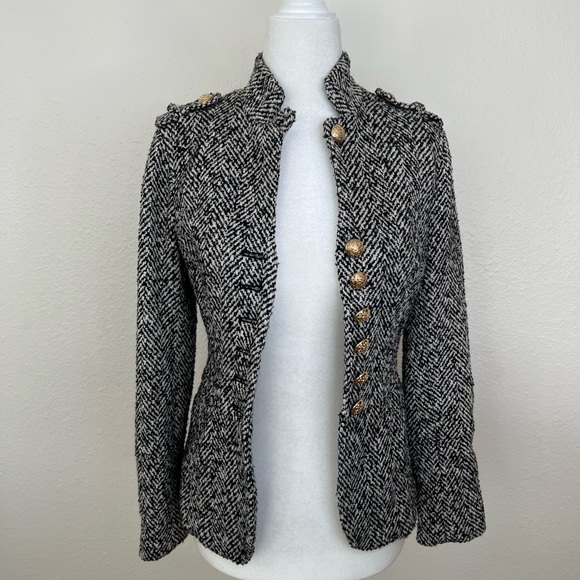 Victoria’s Secret Tweed Pea Coat Size 0 Black snd White Wool Blend Jacket - Picture 2 of 15